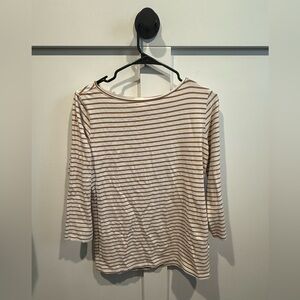 H&M Women's Long Sleeve Striped Top - Tan and White